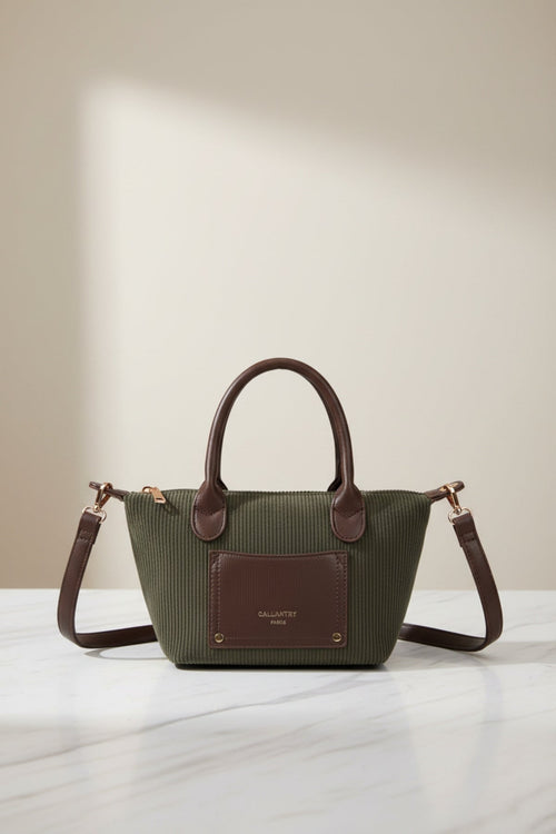 Dark Green Corduroy Mini Top Handle Tote Bag
