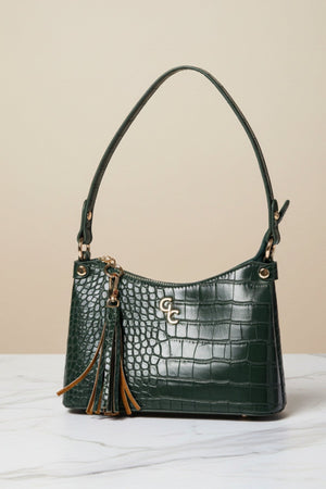 Carraig Donn Dark Green Faux Leather Croc Embossed Mini Shoulder Bag