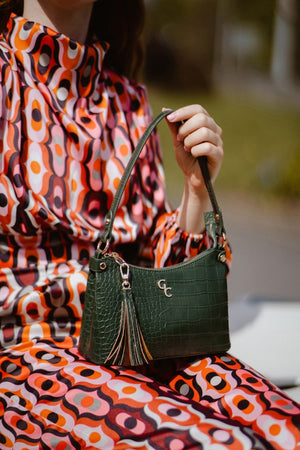 Carraig Donn Dark Green Faux Leather Croc Embossed Mini Shoulder Bag