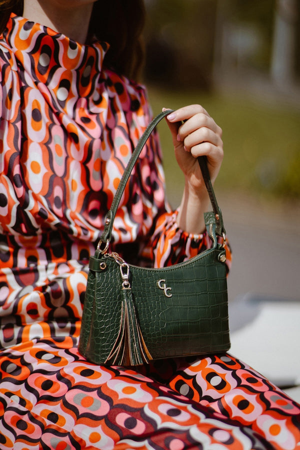 Carraig Donn Dark Green Faux Leather Croc Embossed Mini Shoulder Bag