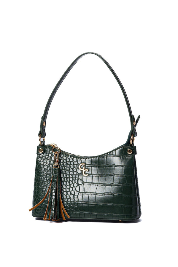 Carraig Donn Dark Green Faux Leather Croc Embossed Mini Shoulder Bag