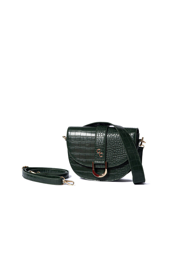 Carraig Donn Dark Green Faux Leather Croc Embossed Saddle Bag