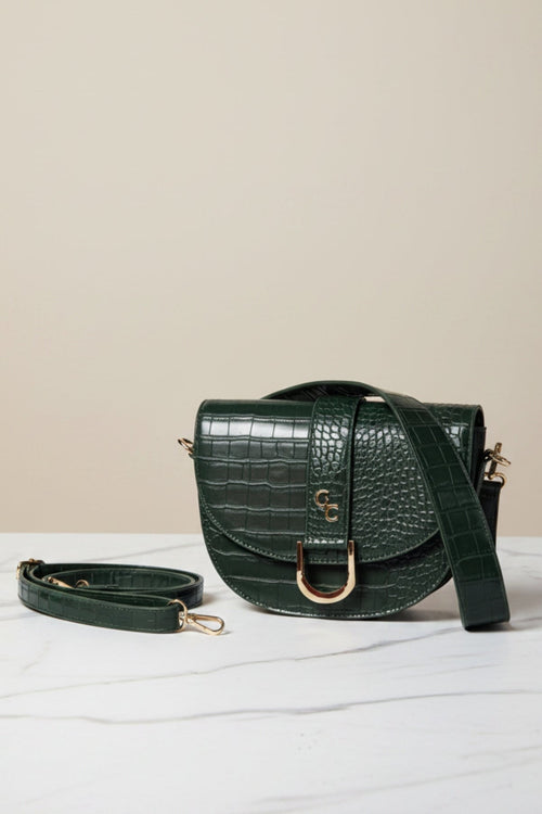 Carraig Donn Dark Green Faux Leather Croc Embossed Saddle Bag