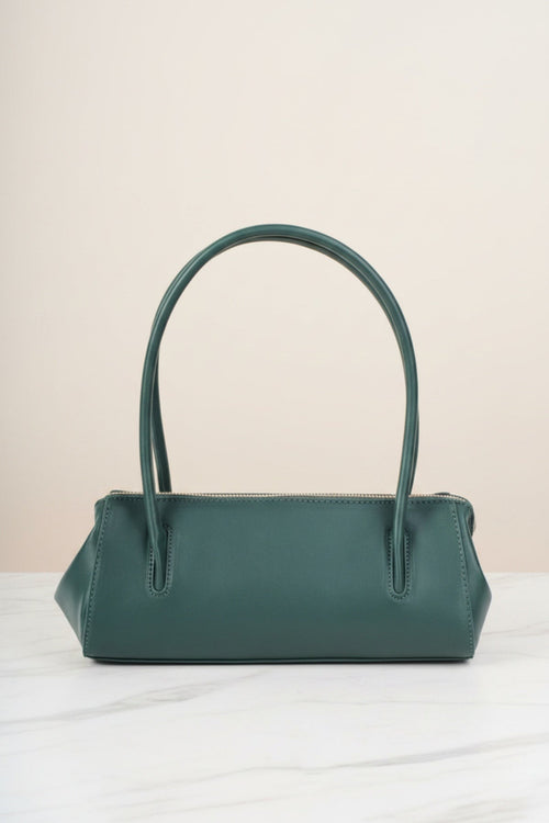 Dark Green Faux Leather Structured Baguette Bag