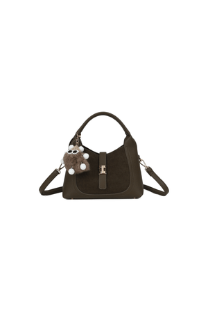 Carraig Donn Dark Green Faux Leather & Suede Fluffy Charm Top Handle Bag