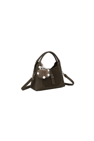 Carraig Donn Dark Green Faux Leather & Suede Fluffy Charm Top Handle Bag