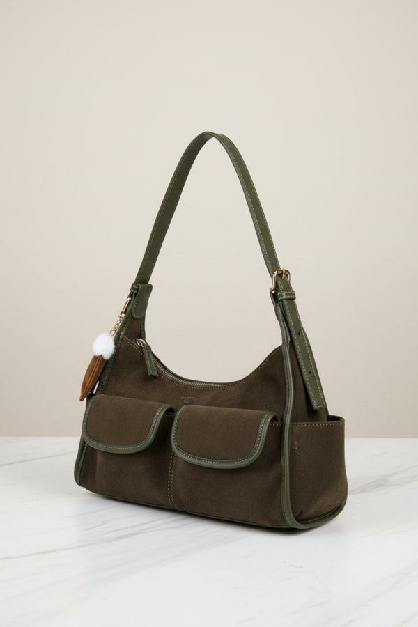 Carraig Donn Dark Green Faux Suede Front Pocket Hobo Shoulder Bag