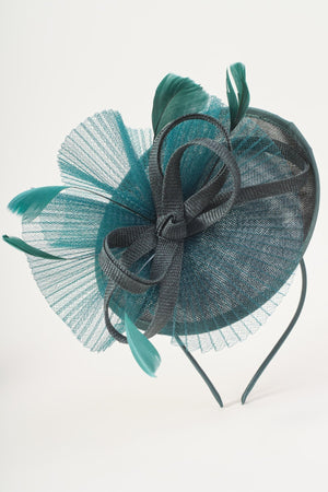 Carraig Donn Dark Green Large Pleated Mesh Disc Bow Fascinator Headband