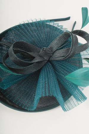 Carraig Donn Dark Green Large Pleated Mesh Disc Bow Fascinator Headband