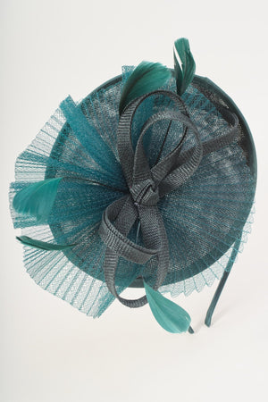 Carraig Donn Dark Green Large Pleated Mesh Disc Bow Fascinator Headband