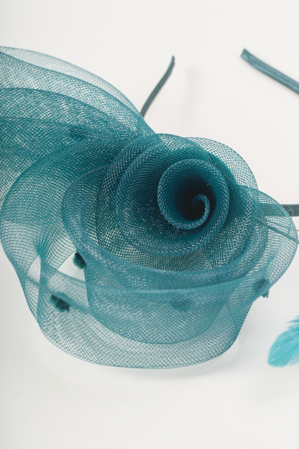 Carraig Donn Dark Green Side Flower Loop & Feather Fascinator Headband