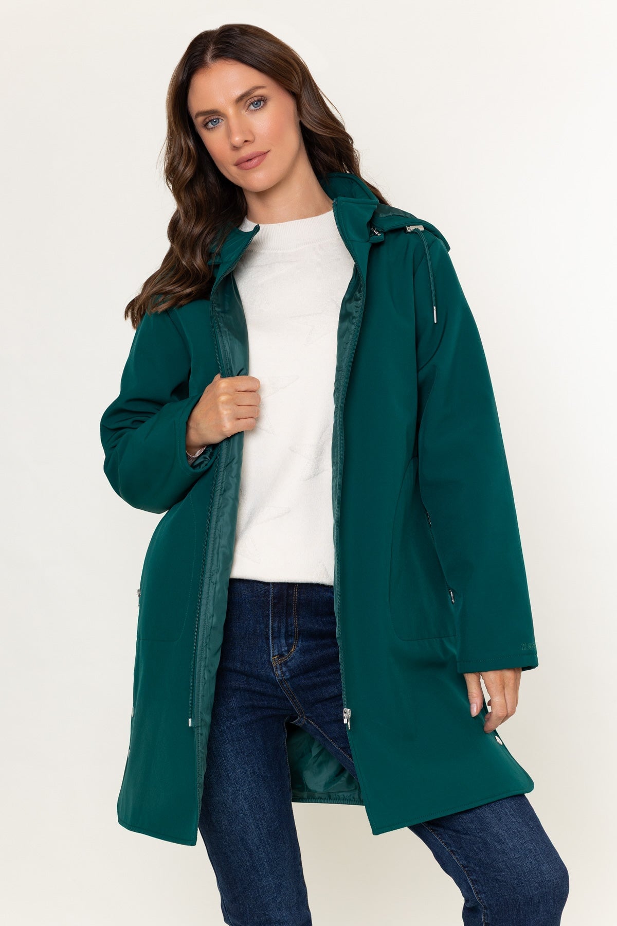 Dark Green Soft Shell Water Resistant Hooded Long Sleeve Jacket
