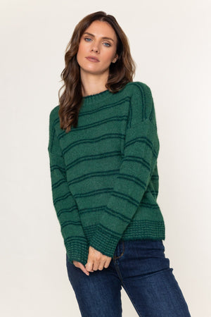 Carraig Donn Dark Green Textured Stripe Jumper