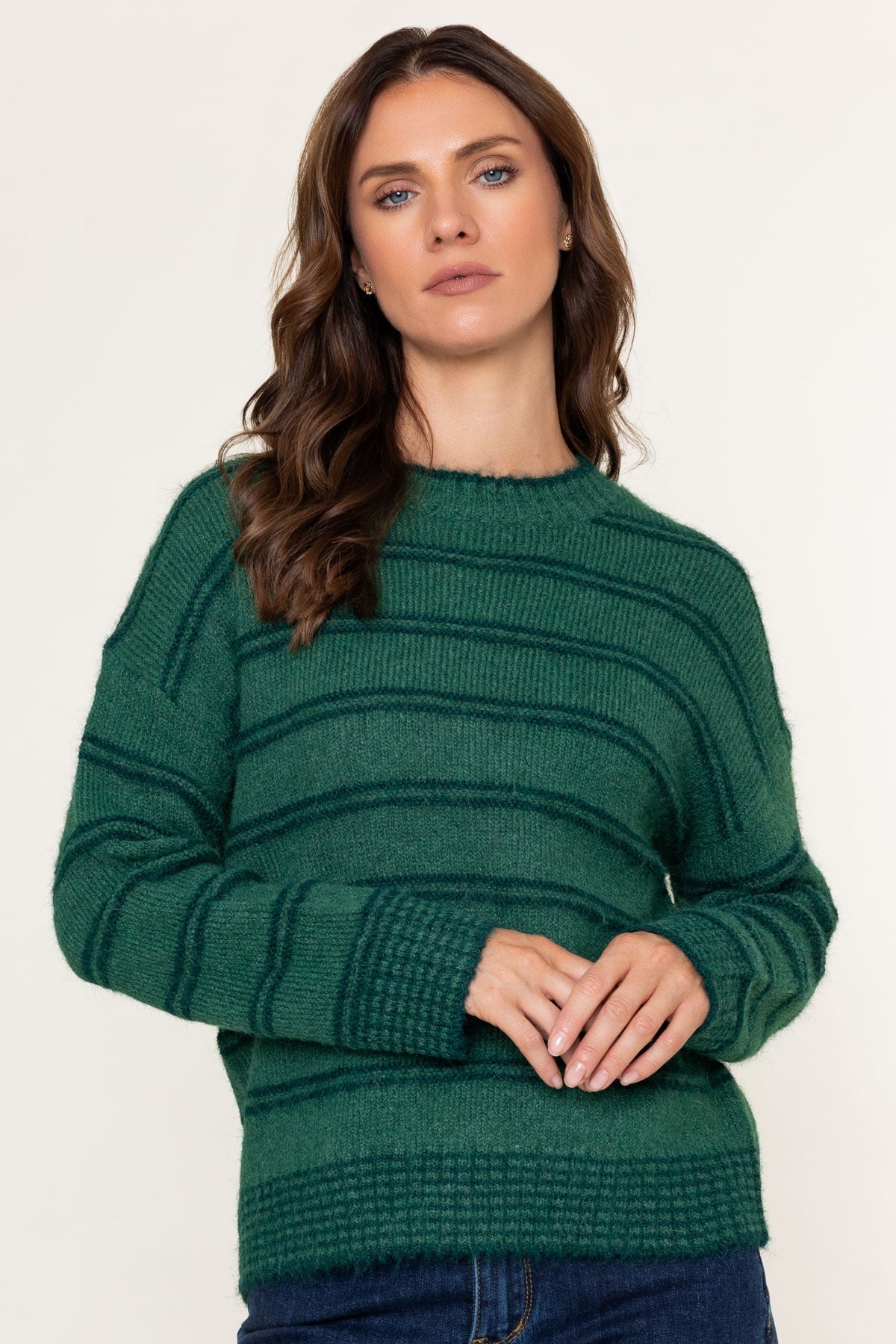 Dark Green Wool Blend Textured Stripe Jumper