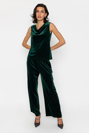 Carraig Donn Dark Green Velvet Cowl Neck Sleeveless Top