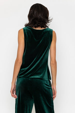 Carraig Donn Dark Green Velvet Cowl Neck Sleeveless Top