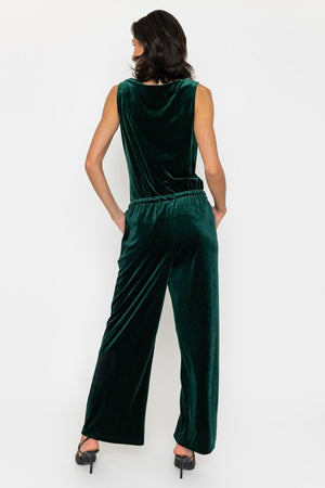 Carraig Donn Dark Green Velvet Pull On Wide Leg Trousers