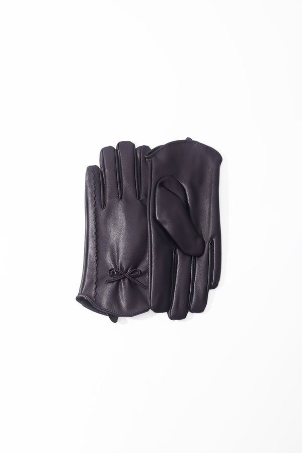 Carraig Donn Dark Purple Faux Leather Bow Gloves