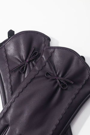 Carraig Donn Dark Purple Faux Leather Bow Gloves