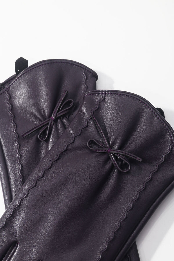 Carraig Donn Dark Purple Faux Leather Bow Gloves