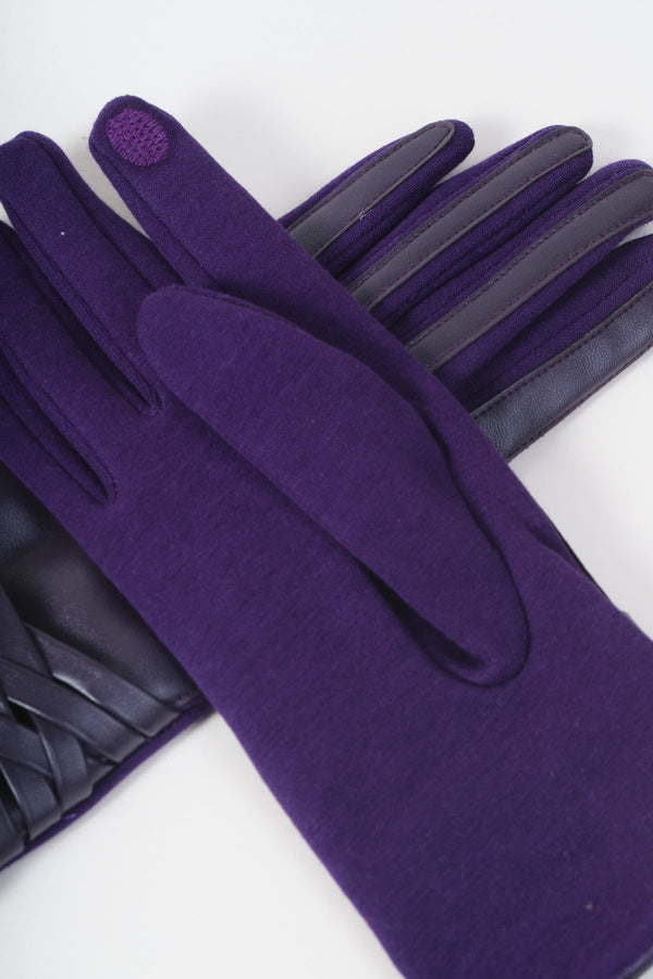 Carraig Donn Dark Purple Faux Leather Woven Cross Detail Gloves