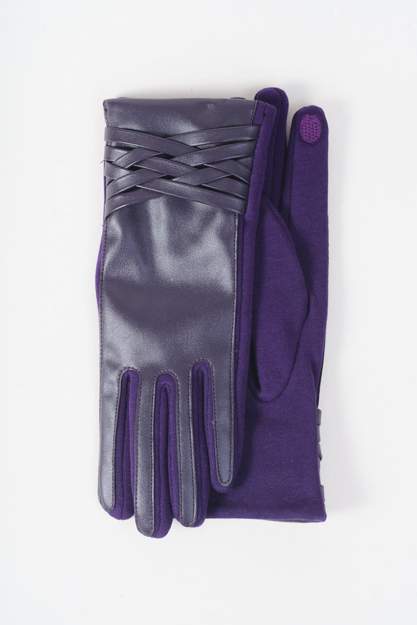 Carraig Donn Dark Purple Faux Leather Woven Cross Detail Gloves