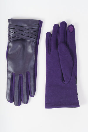 Carraig Donn Dark Purple Faux Leather Woven Cross Detail Gloves