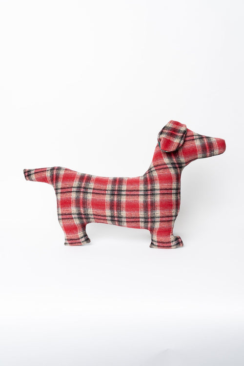 Red & Green Tartan Dachshund Shaped W70cm Cushion