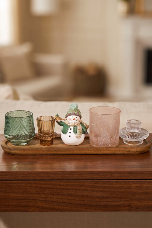 Decadent Christmas Snowman Candle Holder Tray