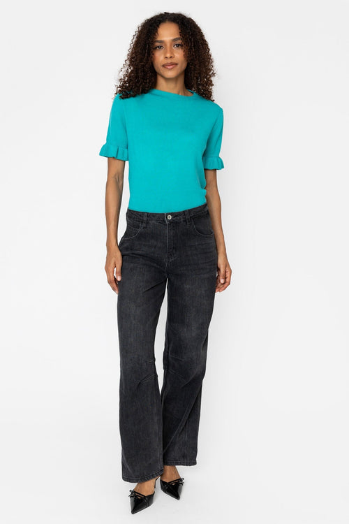 Denim Charcoal Cotton High Waisted Wide Leg Jeans