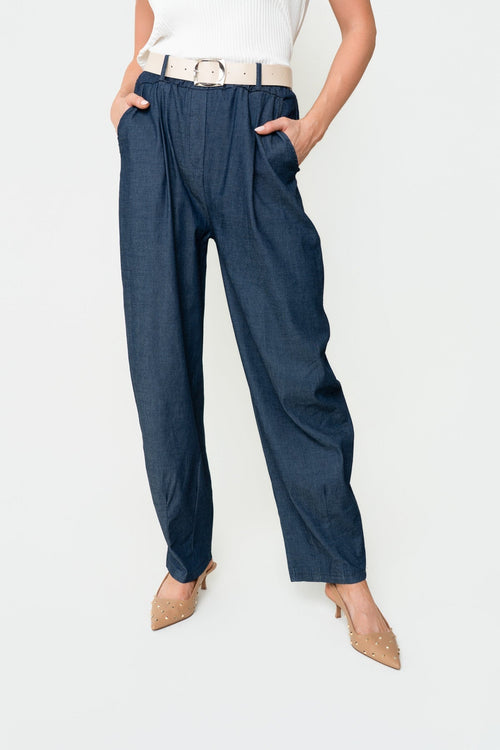 Carraig Donn Denim Cotton Belted High Waisted Barrel Jean