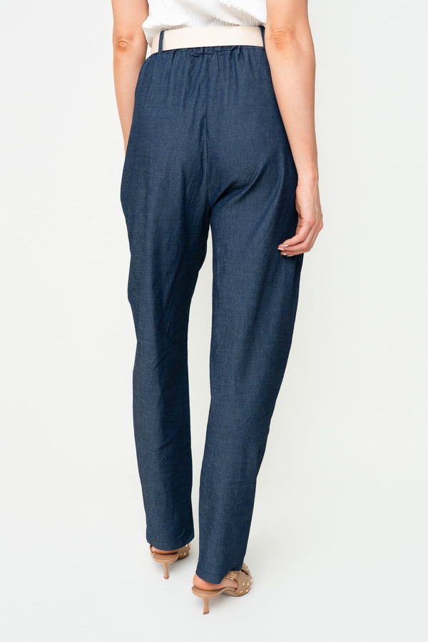 Carraig Donn Denim Cotton Belted High Waisted Barrel Jean