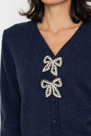 Carraig Donn Diamonte Bow Cardigan Navy
