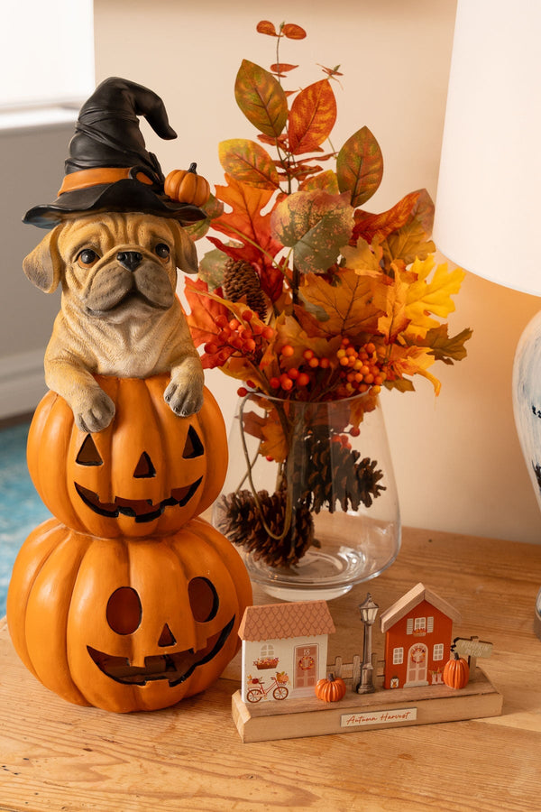 Carraig Donn Dog and Pumpkin Stack Halloween Decoration