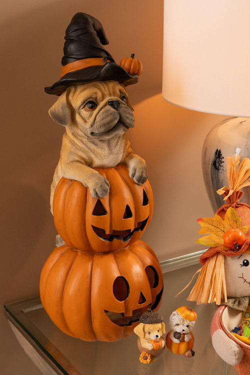 Dog and Pumpkin Stack Halloween Decoration