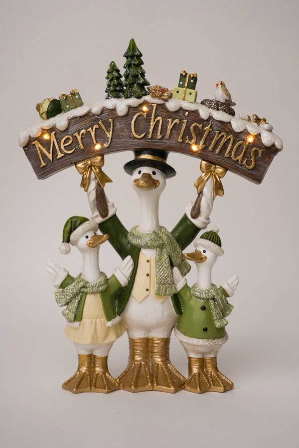 Carraig Donn Duck Family Light Up With Merry Christmas Sign Christmas Decoration