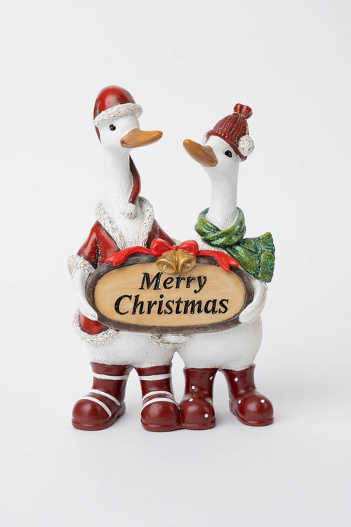 Couple of Ducks Holding Merry Christmas Sign Decoration