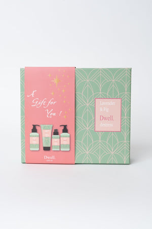 Carraig Donn Dwell Lavender & Fig Destress Gift Set of 4 - Body Wash, Body Scrub, Body Lotion & Room Mist