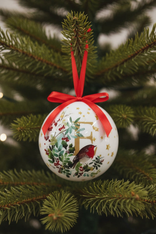 E Christmas Robin Alphabet Tree Bauble