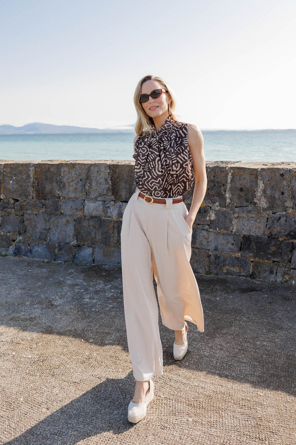 Carraig Donn Ecru Belted Wide Leg Trousers