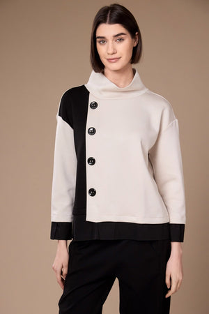 Carraig Donn Ecru & Black Two Tone Button Top