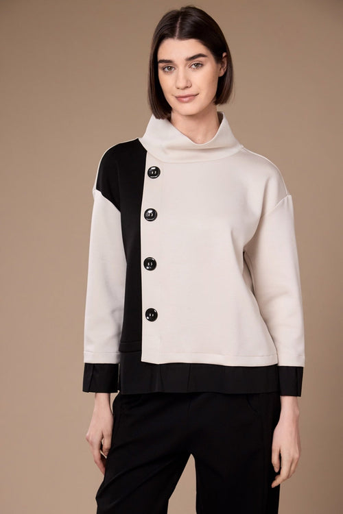 Ecru & Black Two Tone Button Top