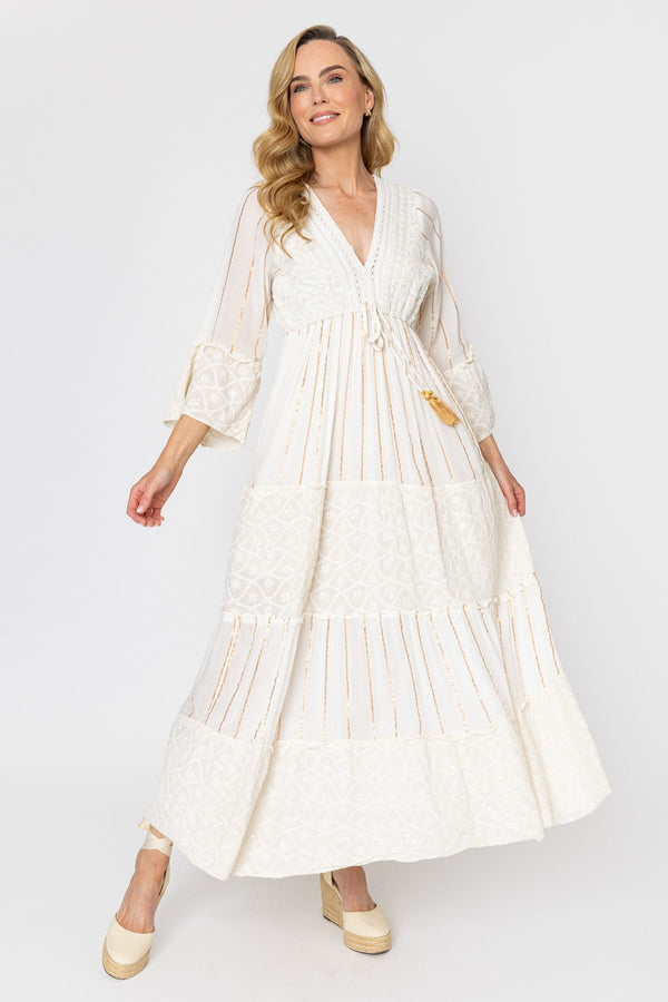Carraig Donn Ecru Boho Maxi Dress