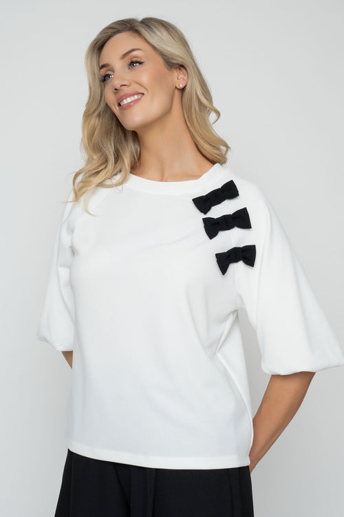 Ecru Boxy Bow 3/4 Sleeve Top