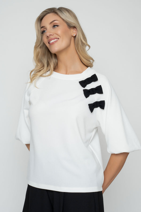 Carraig Donn Ecru Boxy Bow 3/4 Sleeve Top