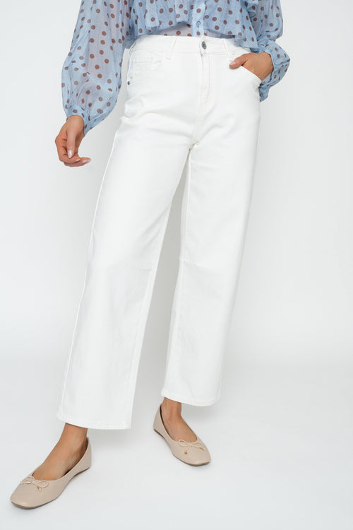 Carraig Donn Ecru Cotton Barrel Leg Jeans