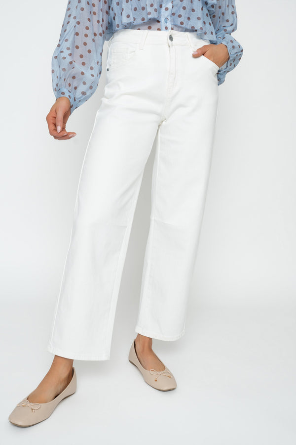 Carraig Donn Ecru Cotton Barrel Leg Jeans