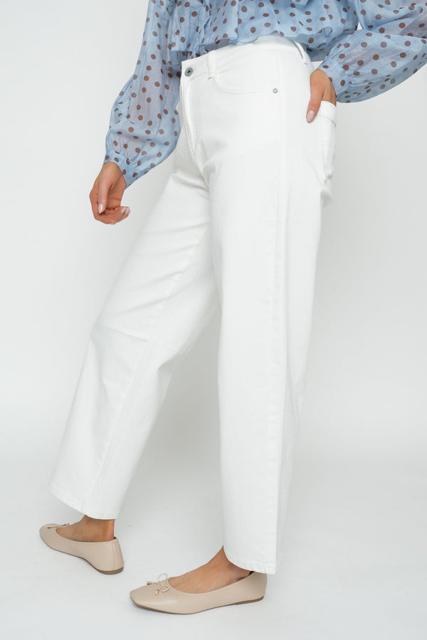 Carraig Donn Ecru Cotton Barrel Leg Jeans