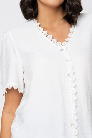 Carraig Donn Ecru Lace Edge Button Blouse