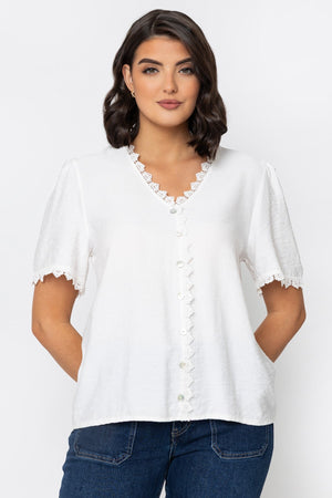 Carraig Donn Ecru Lace Edge Button Blouse